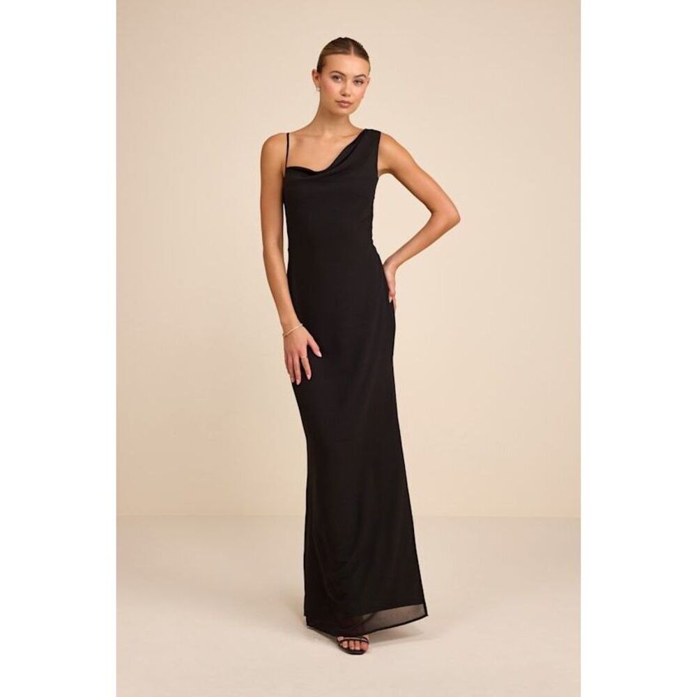 Lulus Vienta Black Chiffon Asymmetrical Maxi Dress - Size XS